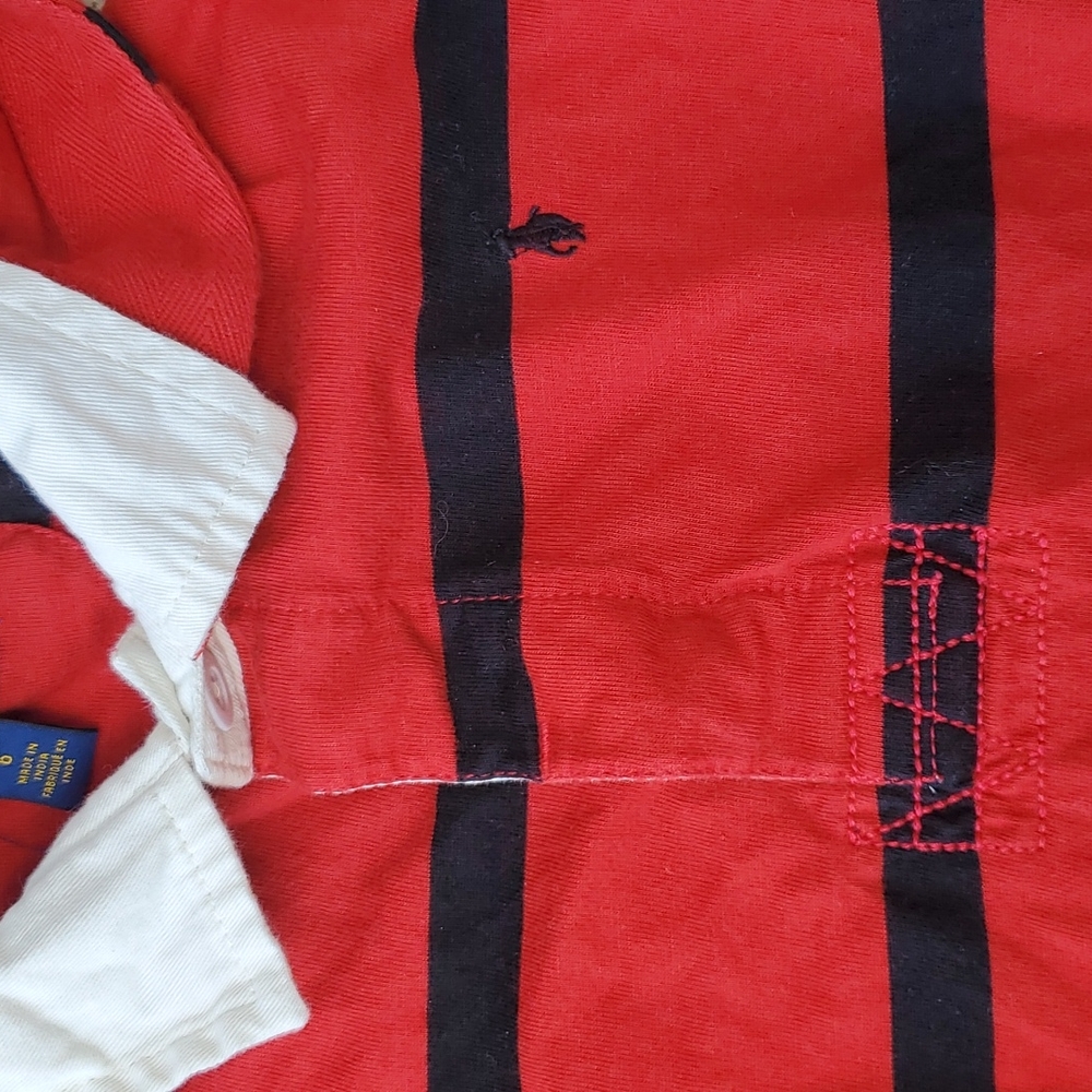 Polo Ralph Lauren Long Sleeve Hooded Pullover Polo Red Black Stripe Youth 6 - Picture 2 of 8